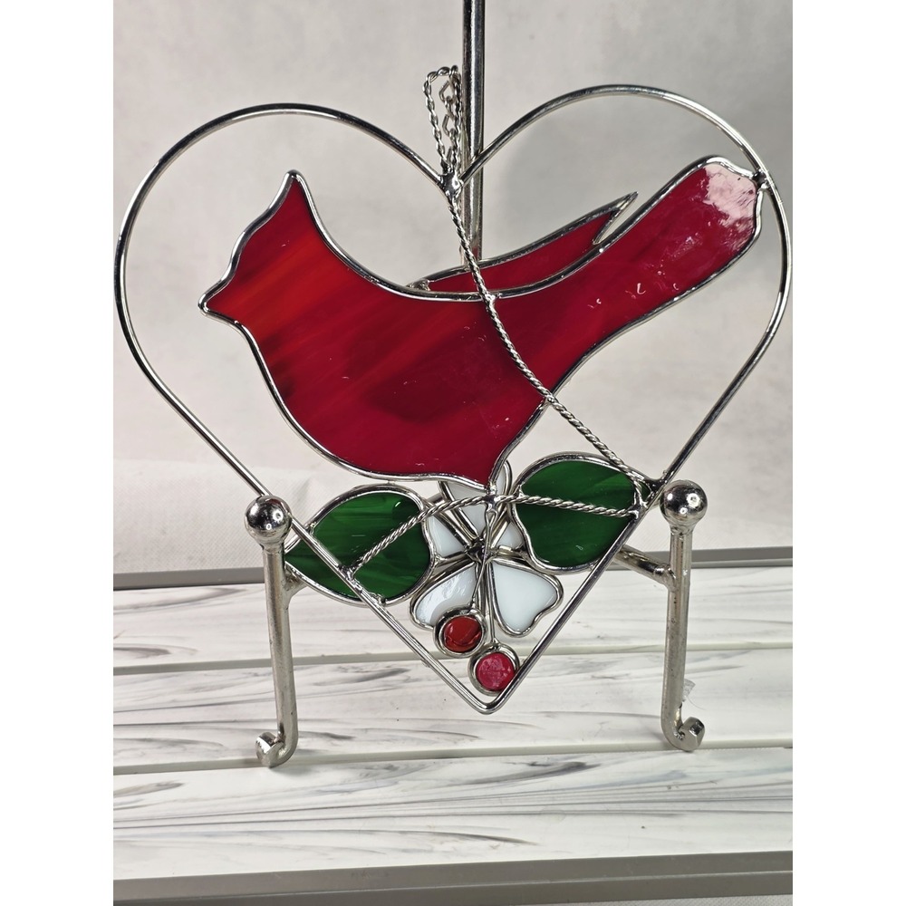 Handmade Stained Glass Cardinal Bird Suncatcher, Window Hanging' Memorial, Gift - Picture 2 of 4